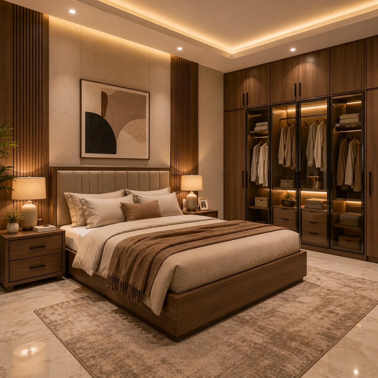 Premium bedroom set with custom wardrobe wall by GN Bedrooms