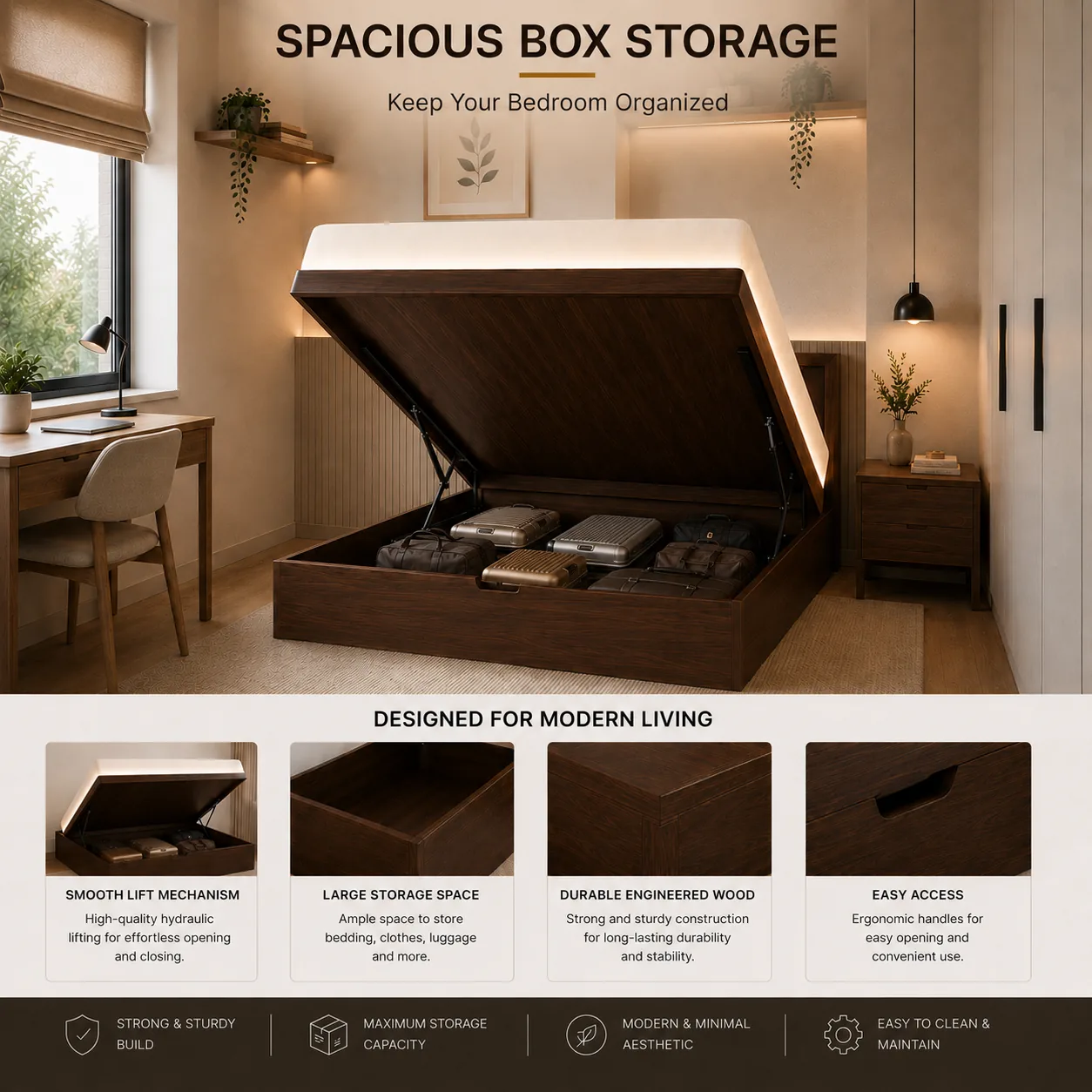 Aurelle Box Storage Bed storage and build features