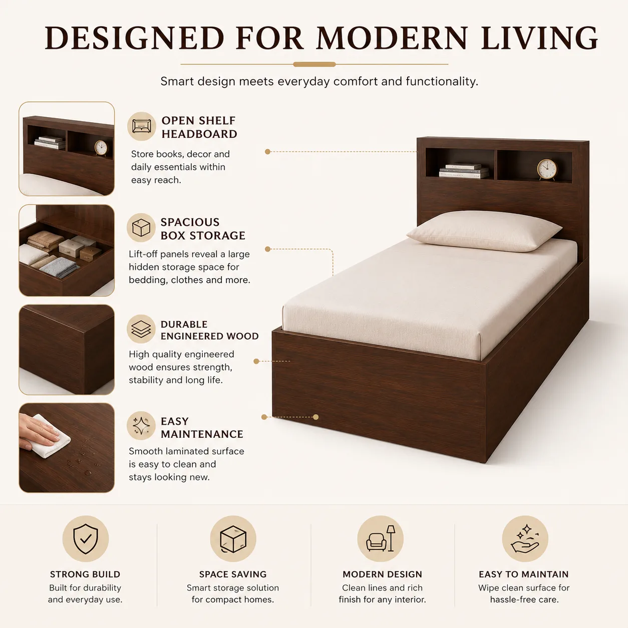 Aurelle Solo Storage Bed features overview