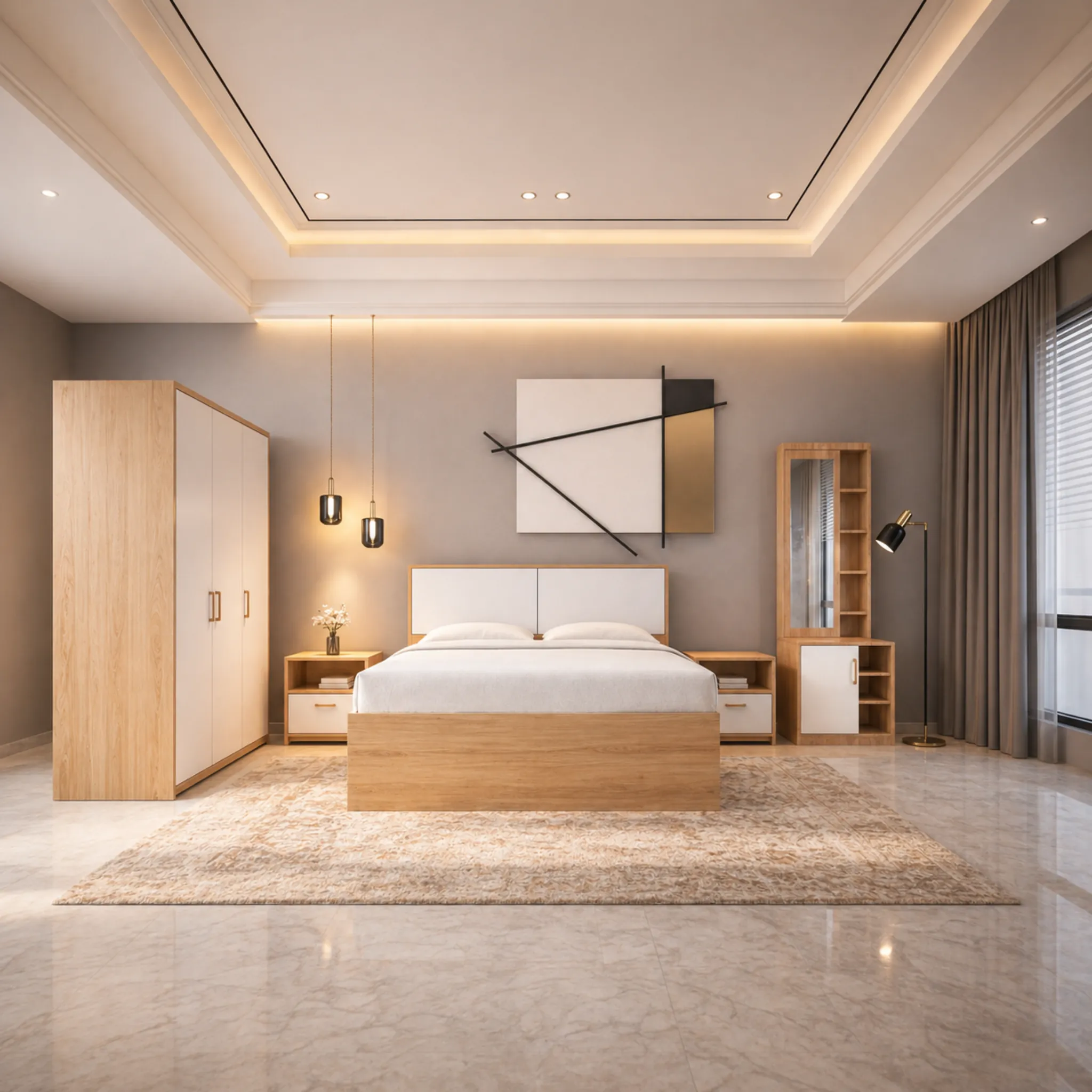 Essentials Complete Bedroom Set in light finish