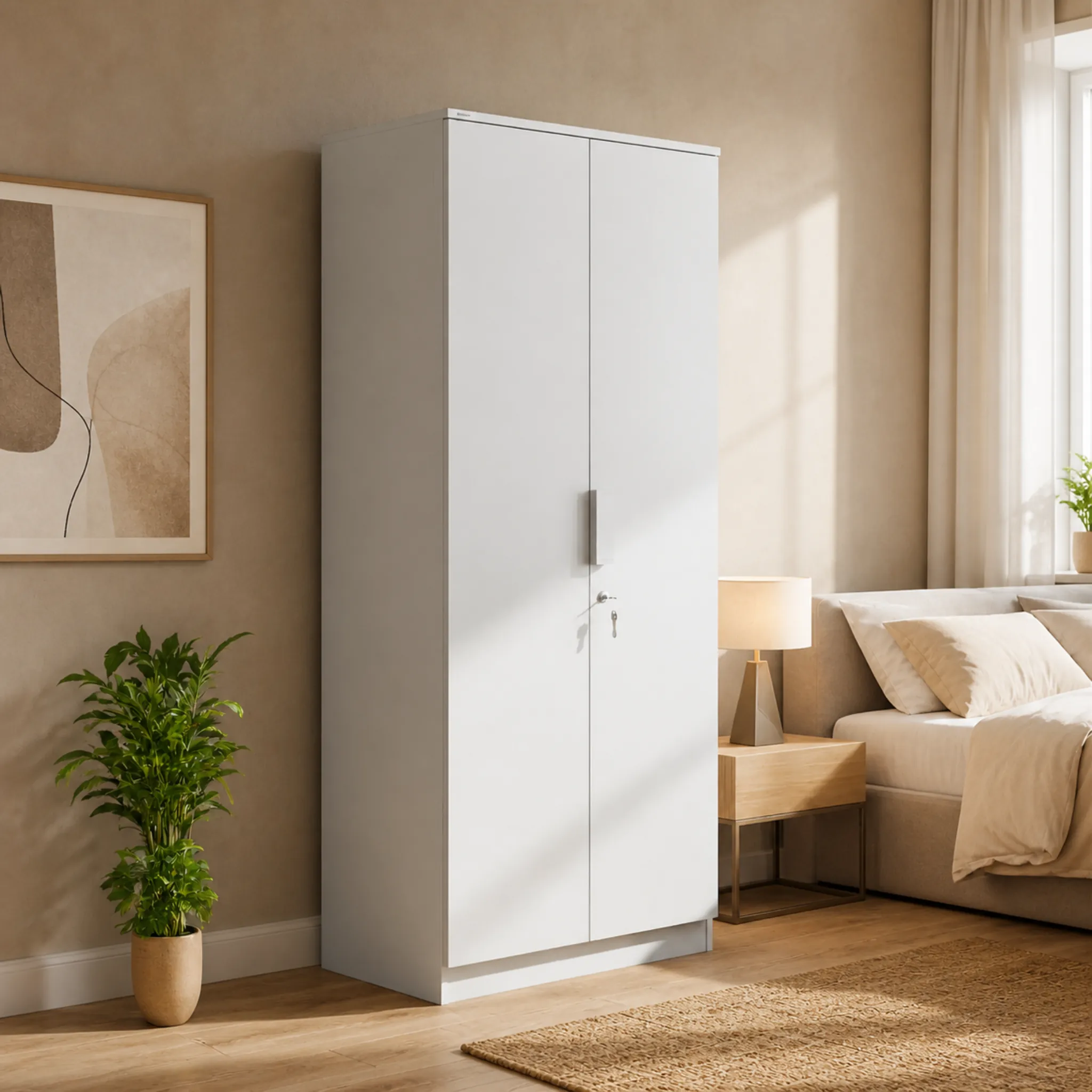White 2-Door Wardrobe closed