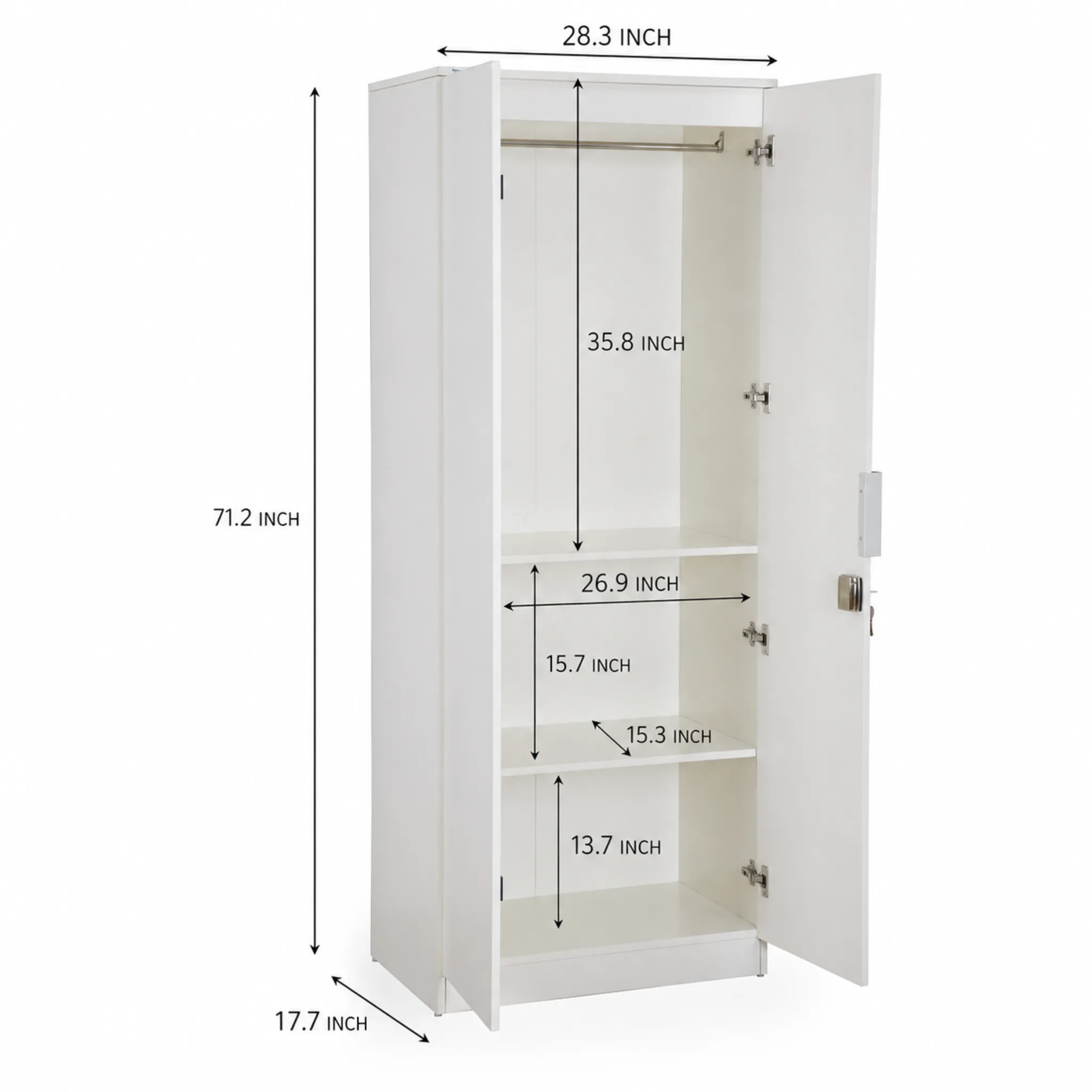 White 2-Door Wardrobe dimensions