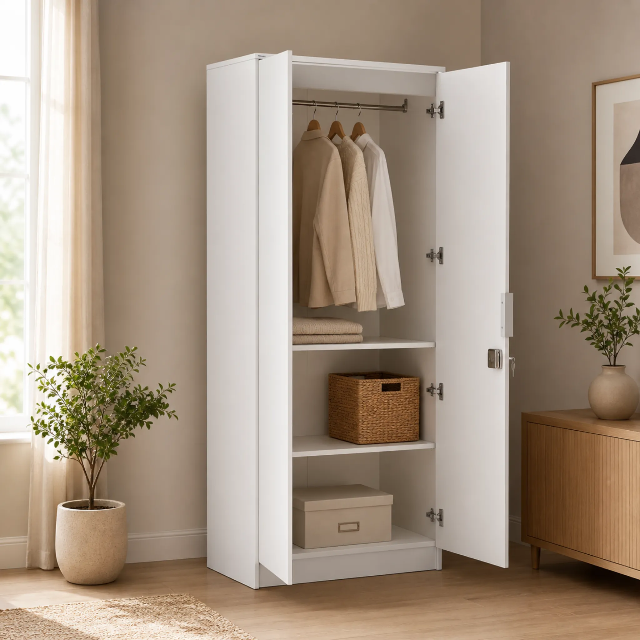 White 2-Door Wardrobe interior storage